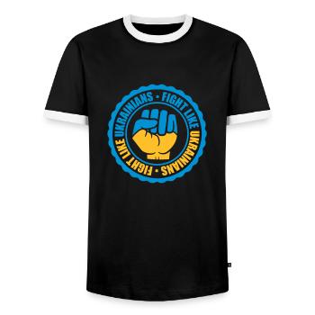 fight like ukrainians quote - Men's Ringer Shirt - black/white - Front - AI Model Female 172 light (172cm) & AI Model Male 178 light (178cm)