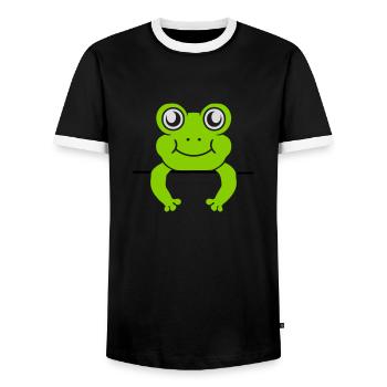 Frog Wall Shield Comic - Men's Ringer Shirt - black/white - Front - AI Model Female 172 light (172cm) & AI Model Male 178 light (178cm)