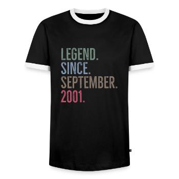 Legende seit September 2001 - Männer Kontrast-T-Shirt - Schwarz/Weiß - Vorne - AI Model Female 172 light (172cm) & AI Model Male 178 light (178cm)