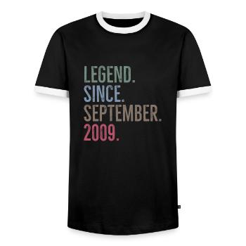 Legend Since September 2009 - Men's Ringer Shirt - black/white - Front - AI Model Female 172 light (172cm) & AI Model Male 178 light (178cm)