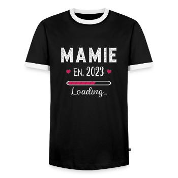 Future Mamie En 2023 Nouvelle Naissance Grossesse - T-shirt contrasté Homme - noir/blanc - Devant - AI Model Female 172 light (172cm) & AI Model Male 178 light (178cm)