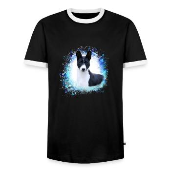 basenji,dog,graffiti,painting - Men's Ringer Shirt - black/white - Front - AI Model Female 172 light (172cm) & AI Model Male 178 light (178cm)