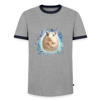 Jumping mouse,mouse,graffiti,painting,shrew - Men's Ringer Shirt - grey/navy  - Front - AI Model Female 172 light (172cm) & AI Model Male 178 light (178cm)