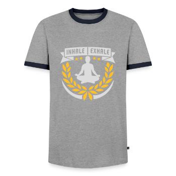 Inspirez expirez Yoga citation - T-shirt contrasté Homme - gris/marine  - Devant - AI Model Female 172 light (172cm) & AI Model Male 178 light (178cm)