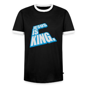 Citation de Jésus est roi - T-shirt contrasté Homme - noir/blanc - Devant - AI Model Female 172 light (172cm) & AI Model Male 178 light (178cm)