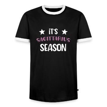 It's sagittarius season original gift zodiac sign - T-shirt contrasté Homme - noir/blanc - Devant - AI Model Female 172 light (172cm) & AI Model Male 178 light (178cm)
