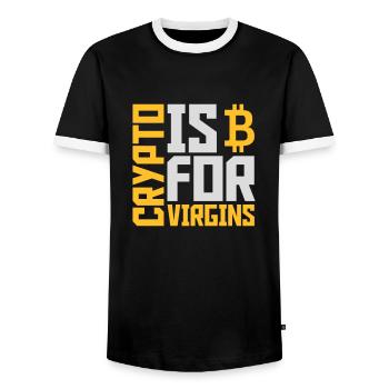 crypto is for virgins - Männer Kontrast-T-Shirt - Schwarz/Weiß - Vorne - AI Model Female 172 light (172cm) & AI Model Male 178 light (178cm)
