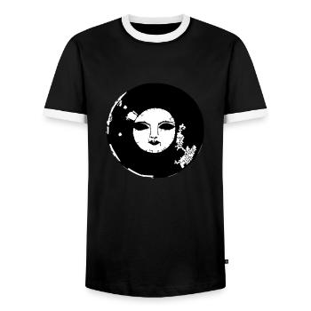 Sun Moon Mosaic Astrology Symbol Vector 06 - Men's Ringer Shirt - black/white - Front - AI Model Female 172 light (172cm) & AI Model Male 178 light (178cm)