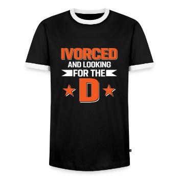 Ivorced And Looking For The D Divorcee Divorce - Men's Ringer Shirt - black/white - Front - AI Model Female 172 light (172cm) & AI Model Male 178 light (178cm)