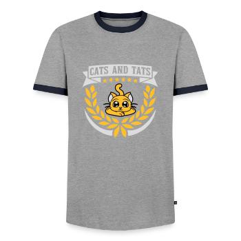 cats and tats Zitat - Männer Kontrast-T-Shirt - Grau/Navy  - Vorne - AI Model Female 172 light (172cm) & AI Model Male 178 light (178cm)