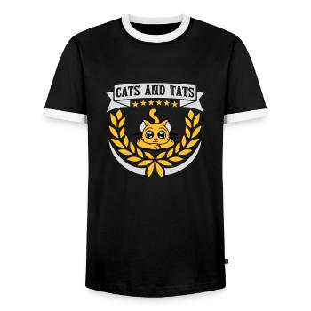 Citation de chats et de tats - T-shirt contrasté Homme - noir/blanc - Devant - AI Model Female 172 light (172cm) & AI Model Male 178 light (178cm)