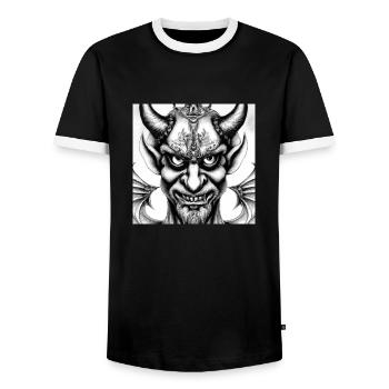 Visage du diable - T-shirt contrasté Homme - noir/blanc - Devant - AI Model Female 172 light (172cm) & AI Model Male 178 light (178cm)