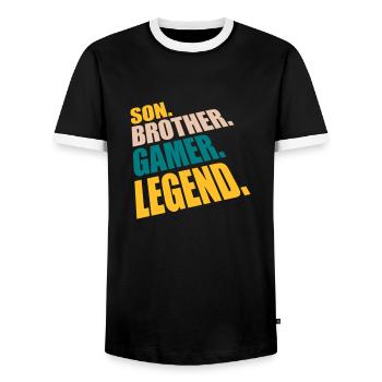 son brother gamer legend - Männer Kontrast-T-Shirt - Schwarz/Weiß - Vorne - AI Model Female 172 light (172cm) & AI Model Male 178 light (178cm)