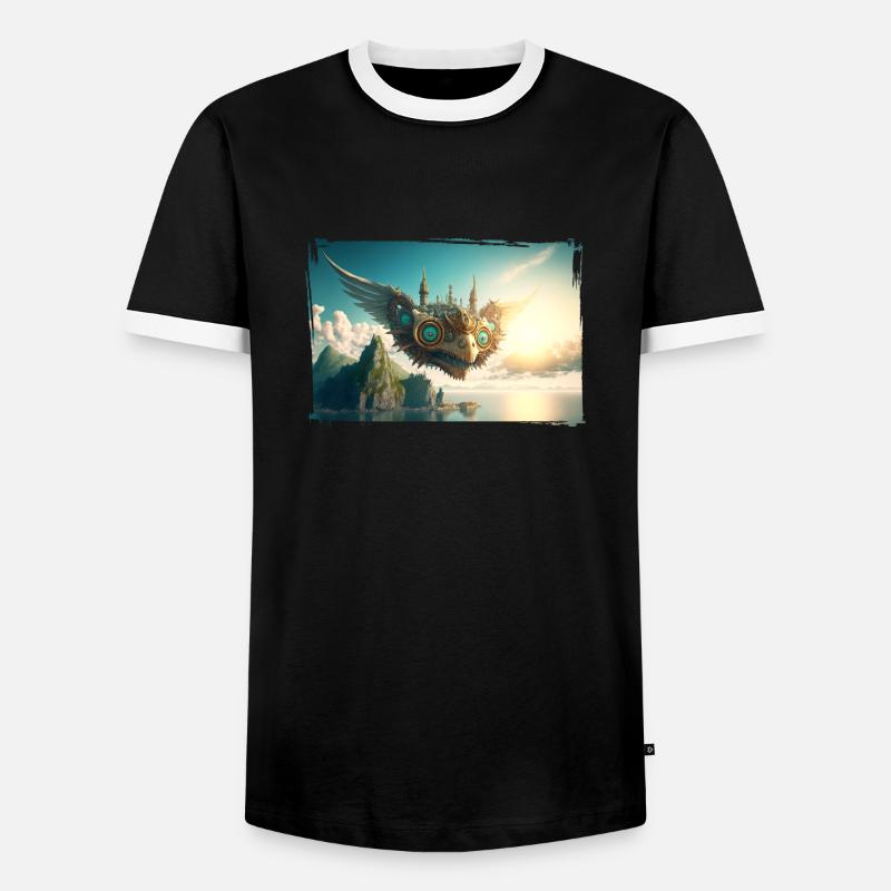 Steampunk Flugzeug - Männer Kontrast-T-Shirt - Schwarz/Weiß