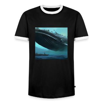 Whale floating in the sky - Men's Ringer Shirt - black/white - Front - AI Model Female 172 light (172cm) & AI Model Male 178 light (178cm)