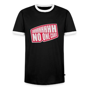 shhh no one cares - Men's Ringer Shirt - black/white - Front - AI Model Female 172 light (172cm) & AI Model Male 178 light (178cm)
