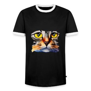 Katzengesicht 2 - Männer Kontrast-T-Shirt - Schwarz/Weiß - Vorne - AI Model Female 172 light (172cm) & AI Model Male 178 light (178cm)