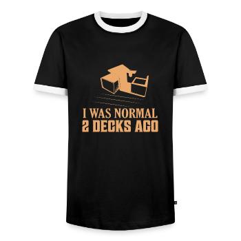 I was normal 2 decks ago Funny TCG Trading Cards - Men's Ringer Shirt - black/white - Front - AI Model Female 172 light (172cm) & AI Model Male 178 light (178cm)