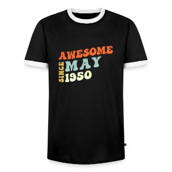 Groovy 73 Jahre alt Awesome seit Mai 1950 73. - Männer Kontrast-T-Shirt - Schwarz/Weiß - Vorne - AI Model Female 172 light (172cm) & AI Model Male 178 light (178cm)