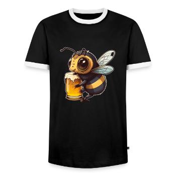 Cute cool bee drinks a glass of beer - Men's Ringer Shirt - black/white - Front - AI Model Female 172 light (172cm) & AI Model Male 178 light (178cm)