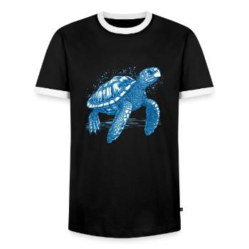 Turtle swimming freely in the sea - Men's Ringer Shirt - black/white - Front - AI Model Female 172 light (172cm) & AI Model Male 178 light (178cm)