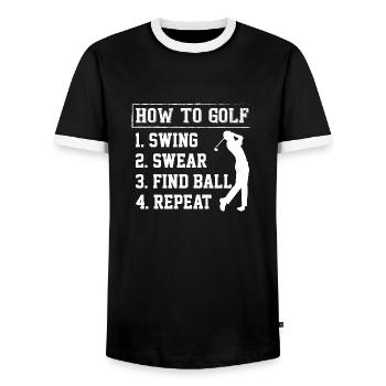How To Golf 1. Swing 2. Swear 3. Find Ball 4. Repe - Männer Kontrast-T-Shirt - Schwarz/Weiß - Vorne - AI Model Female 172 light (172cm) & AI Model Male 178 light (178cm)