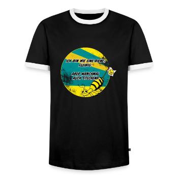 Ich bin wie eine Biene:Fleißig, aber auch stechend - Männer Kontrast-T-Shirt - Schwarz/Weiß - Vorne - AI Model Female 172 light (172cm) & AI Model Male 178 light (178cm)