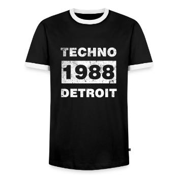 TECHNO MUSIC WHITE - Men's Ringer Shirt - black/white - Front - AI Model Female 172 light (172cm) & AI Model Male 178 light (178cm)