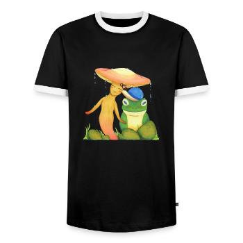 Drei Freunde - Pilz, Schnecke und Frosch - Männer Kontrast-T-Shirt - Schwarz/Weiß - Vorne - AI Model Female 172 light (172cm) & AI Model Male 178 light (178cm)