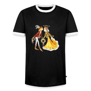 Landshuter T Shirt Wedding Couple - Men's Ringer Shirt - black/white - Front - AI Model Female 172 light (172cm) & AI Model Male 178 light (178cm)
