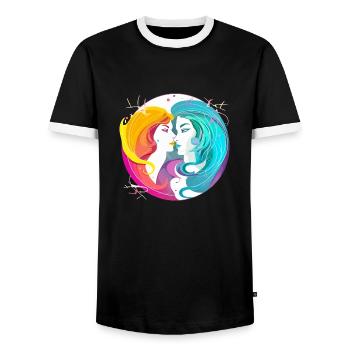 The Gémini binoculars - Men's Ringer Shirt - black/white - Front - AI Model Female 172 light (172cm) & AI Model Male 178 light (178cm)