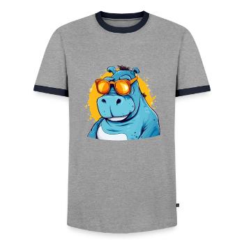 Bob das Nilpferd - Männer Kontrast-T-Shirt - Grau/Navy  - Vorne - AI Model Female 172 light (172cm) & AI Model Male 178 light (178cm)