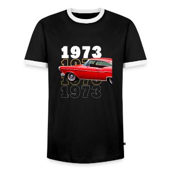 Year of manufacture: 1973 Auto - Men's Ringer Shirt - black/white - Front - AI Model Female 172 light (172cm) & AI Model Male 178 light (178cm)