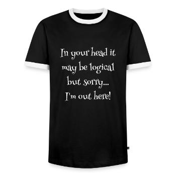 In your head it may be logical.... - Men's Ringer Shirt - black/white - Front - AI Model Female 172 light (172cm) & AI Model Male 178 light (178cm)