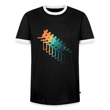 Course de haies rétro - T-shirt contrasté Homme - noir/blanc - Devant - AI Model Female 172 light (172cm) & AI Model Male 178 light (178cm)