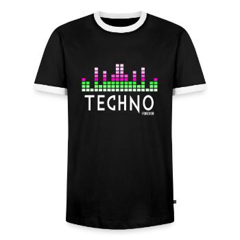 Techno forever - Men's Ringer Shirt - black/white - Front - AI Model Female 172 light (172cm) & AI Model Male 178 light (178cm)