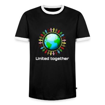 United together - Men's Ringer Shirt - black/white - Front - AI Model Female 172 light (172cm) & AI Model Male 178 light (178cm)