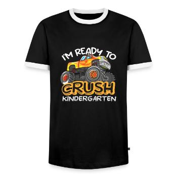 Im Ready To Crush Kindergarten Dinosaur First Day - Men's Ringer Shirt - black/white - Front - AI Model Female 172 light (172cm) & AI Model Male 178 light (178cm)