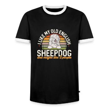 Vieux chien de berger anglais Sheepie Bobtail - T-shirt contrasté Homme - noir/blanc - Devant - AI Model Female 172 light (172cm) & AI Model Male 178 light (178cm)