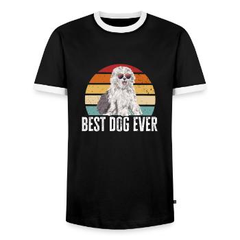 Vieux chien de berger anglais Sheepie Bobtail - T-shirt contrasté Homme - noir/blanc - Devant - AI Model Female 172 light (172cm) & AI Model Male 178 light (178cm)