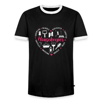 Domestic help, cleaner, housekeeper - Men's Ringer Shirt - black/white - Front - AI Model Female 172 light (172cm) & AI Model Male 178 light (178cm)