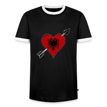 Albania flag heart in love - Men's Ringer Shirt - black/white - Front - AI Model Female 172 light (172cm) & AI Model Male 178 light (178cm)