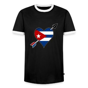 Cuba flag heart in love - Men's Ringer Shirt - black/white - Front - AI Model Female 172 light (172cm) & AI Model Male 178 light (178cm)
