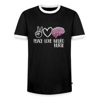 Neurology, Nurse, Brain, Neurologist - Men's Ringer Shirt - black/white - Front - AI Model Female 172 light (172cm) & AI Model Male 178 light (178cm)