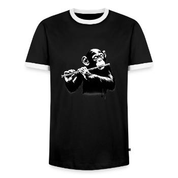 Monkey Orchestra Flute Street Art Banksy Style - Men's Ringer Shirt - black/white - Front - AI Model Female 172 light (172cm) & AI Model Male 178 light (178cm)