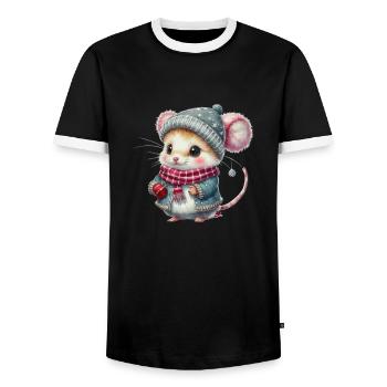 Christmas - Men's Ringer Shirt - black/white - Front - AI Model Female 172 light (172cm) & AI Model Male 178 light (178cm)