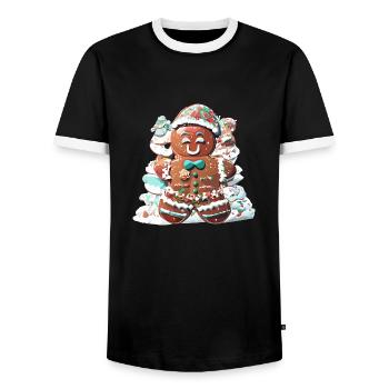 Gingerbread Man - Men's Ringer Shirt - black/white - Front - AI Model Female 172 light (172cm) & AI Model Male 178 light (178cm)
