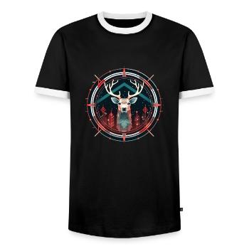 Deer in Ornament, Love Deers - Men's Ringer Shirt - black/white - Front - AI Model Female 172 light (172cm) & AI Model Male 178 light (178cm)