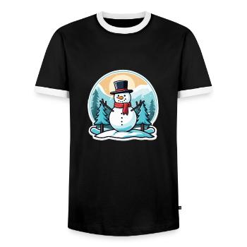 Dessin de Noël bonhomme de neige - T-shirt contrasté Homme - noir/blanc - Devant - AI Model Female 172 light (172cm) & AI Model Male 178 light (178cm)