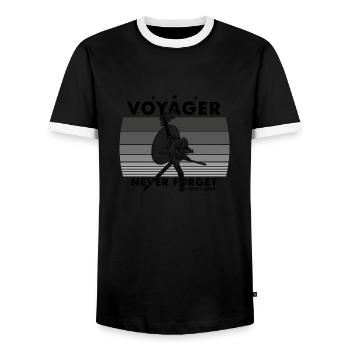 Never Forget Voyager 1977 Retro Funny Space Probe - Men's Ringer Shirt - black/white - Front - AI Model Female 172 light (172cm) & AI Model Male 178 light (178cm)